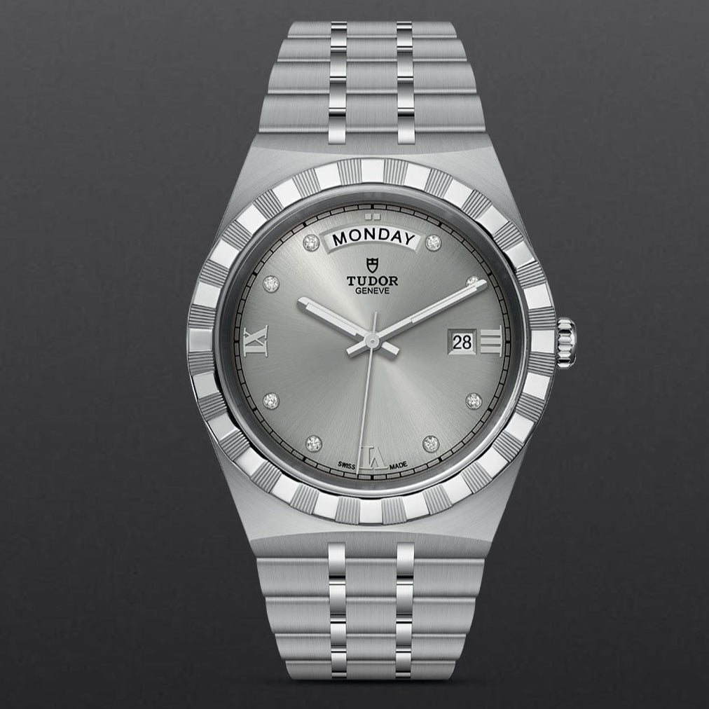 Tudor Royal Day Date Diamonds Automatic Silver Dial Silver Steel Strap Watch for Men - M28600-0002