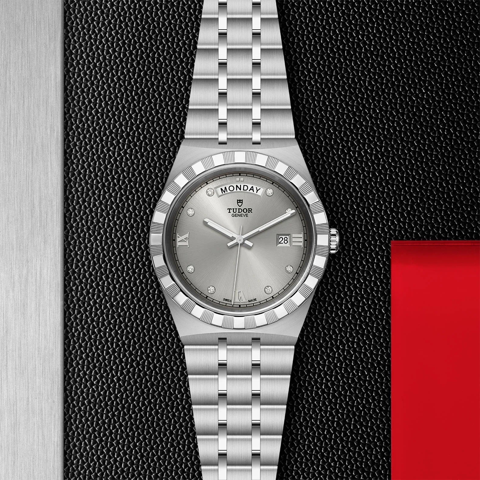 Tudor Royal Day Date Diamonds Automatic Silver Dial Silver Steel Strap Watch for Men - M28600-0002