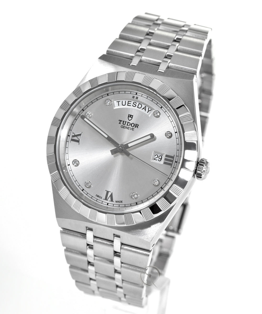 Tudor Royal Day Date Diamonds Automatic Silver Dial Silver Steel Strap Watch for Men - M28600-0002