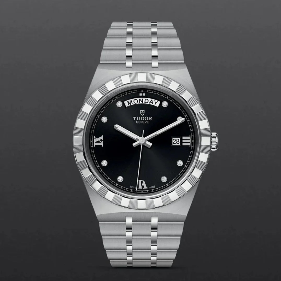 Tudor Royal Automatic Diamonds Black Dial Silver Steel Strap Watch for Men - M28600-0004