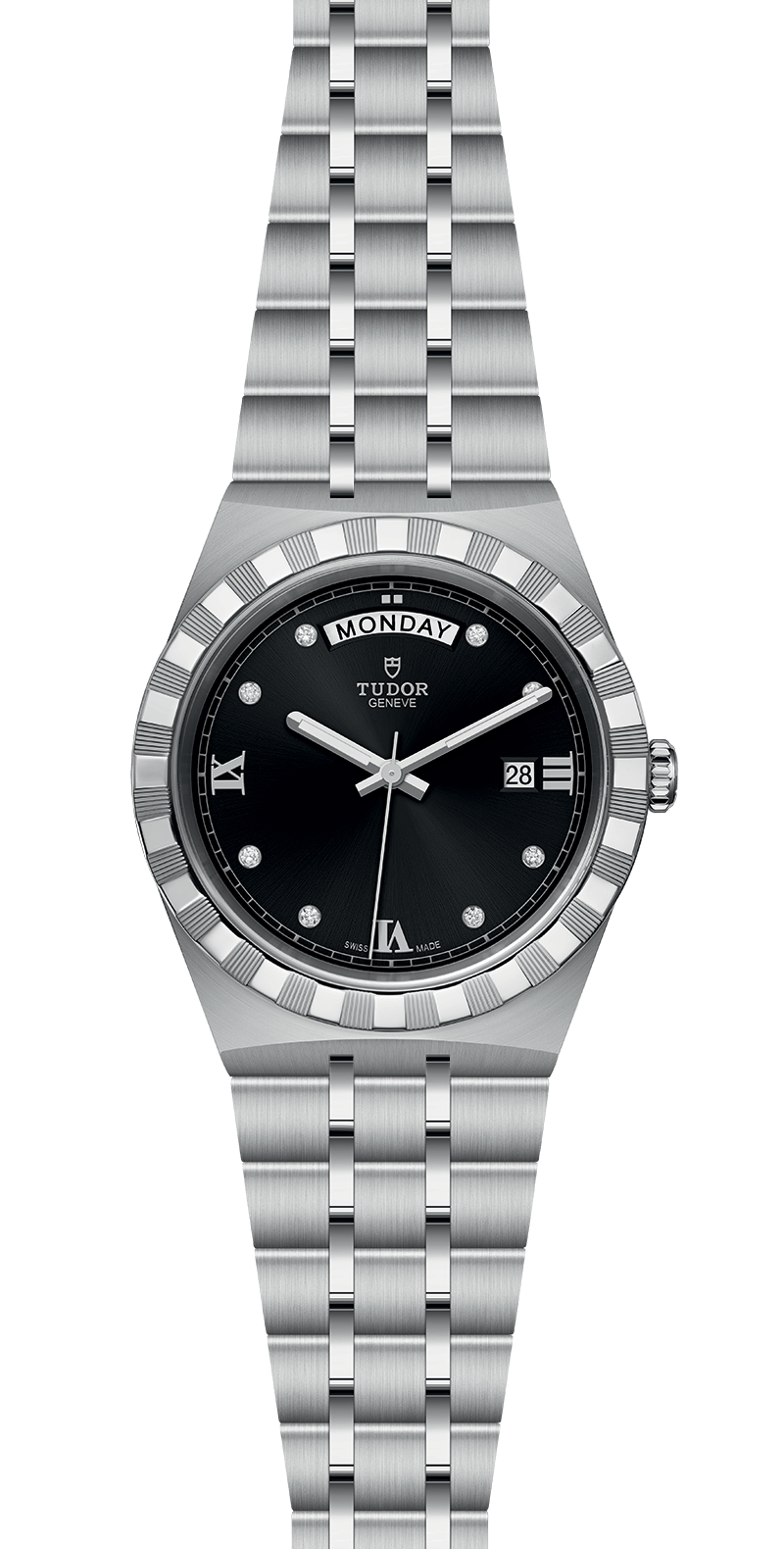 Tudor Royal Automatic Diamonds Black Dial Silver Steel Strap Watch for Men - M28600-0004