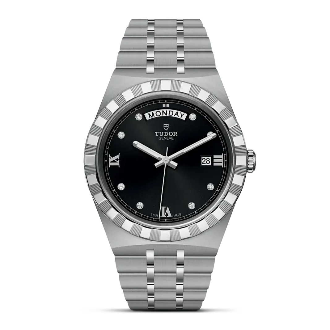 Tudor Royal Automatic Diamonds Black Dial Silver Steel Strap Watch for Men - M28600-0004