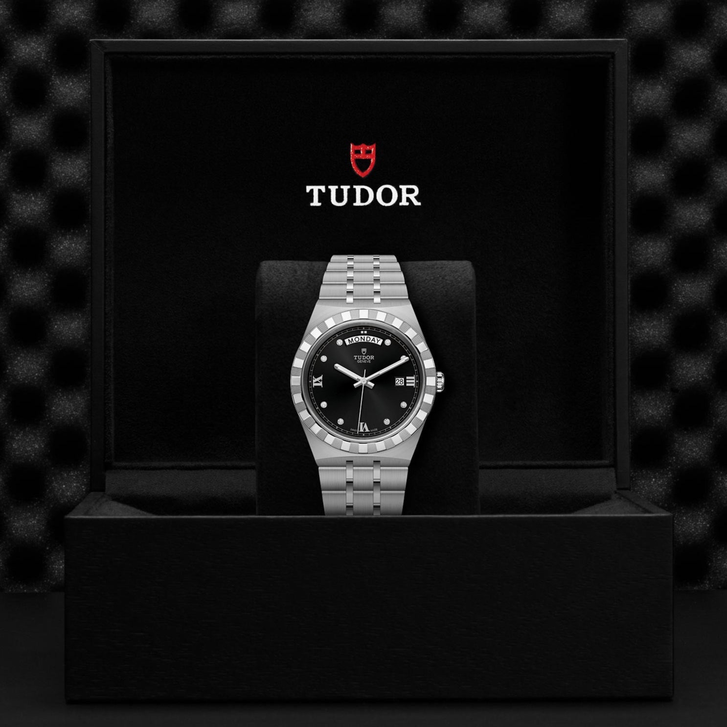 Tudor Royal Automatic Diamonds Black Dial Silver Steel Strap Watch for Men - M28600-0004