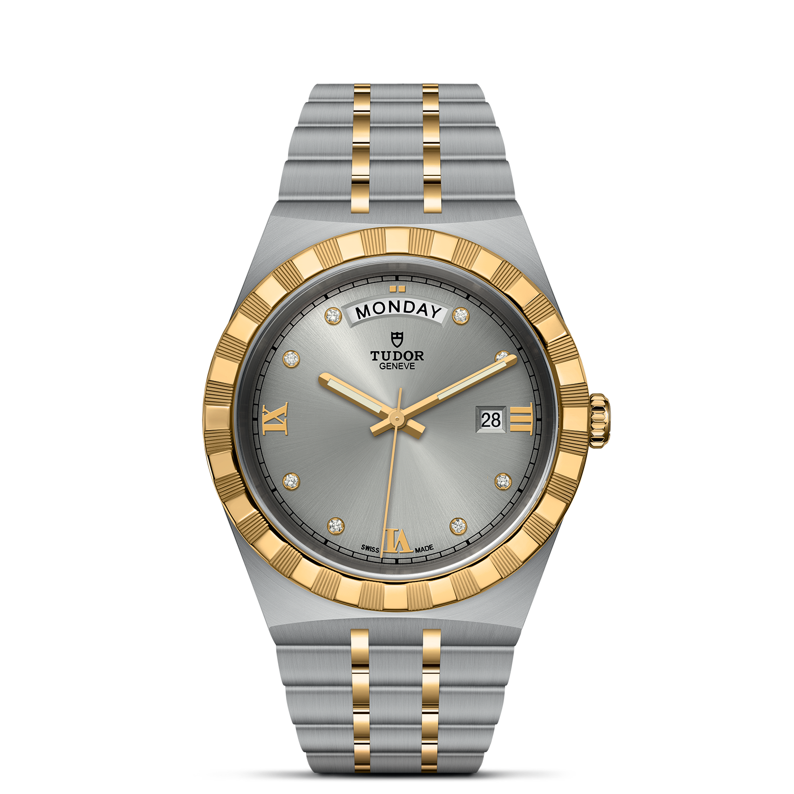 Tudor Royal Diamonds Automatic Grey Dial Two Tone Steel Strap Watch for Men - M28603-0002