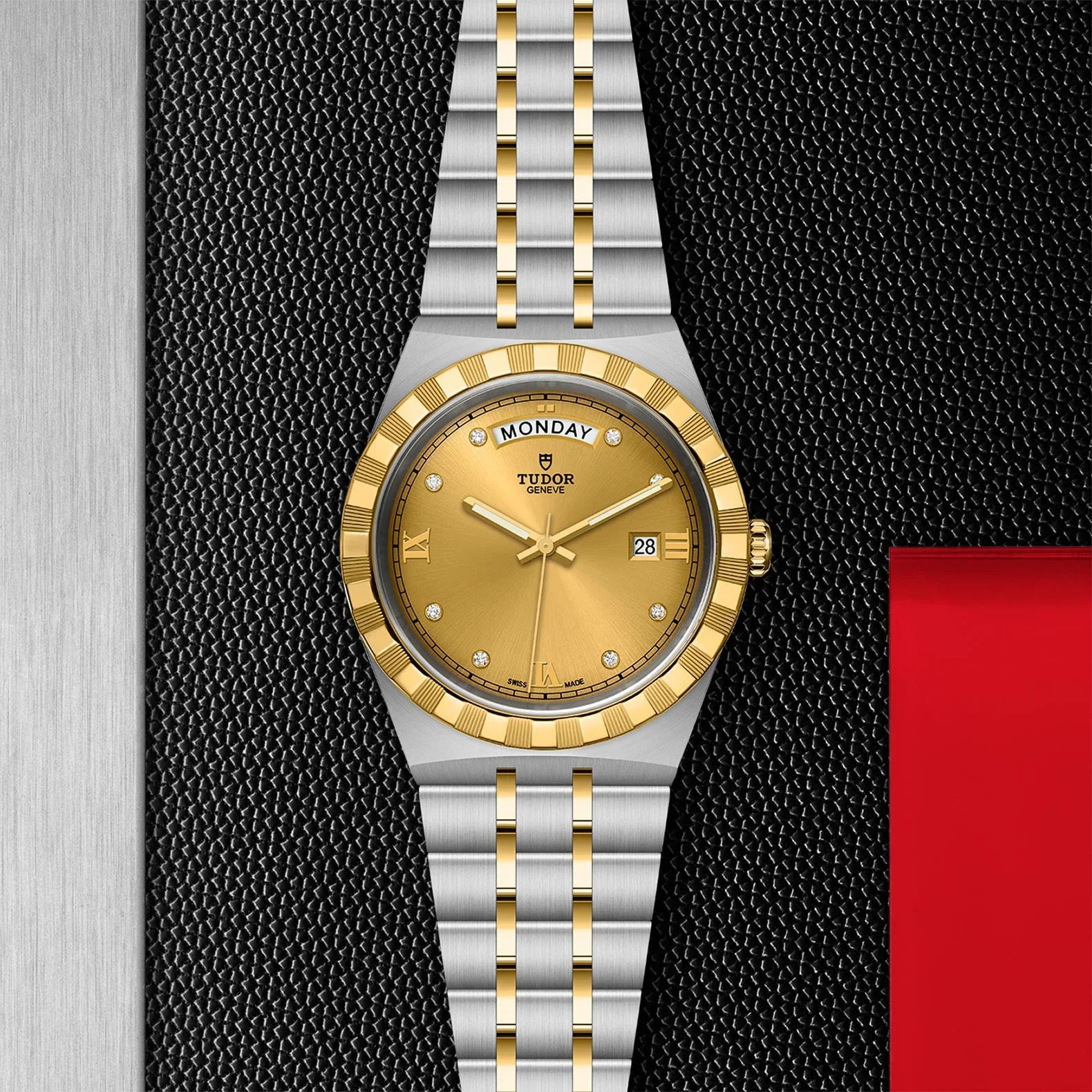 Tudor Royal Automatic Diamonds Gold Dial Two Tone Steel Strap Watch for Men - M28603-0006