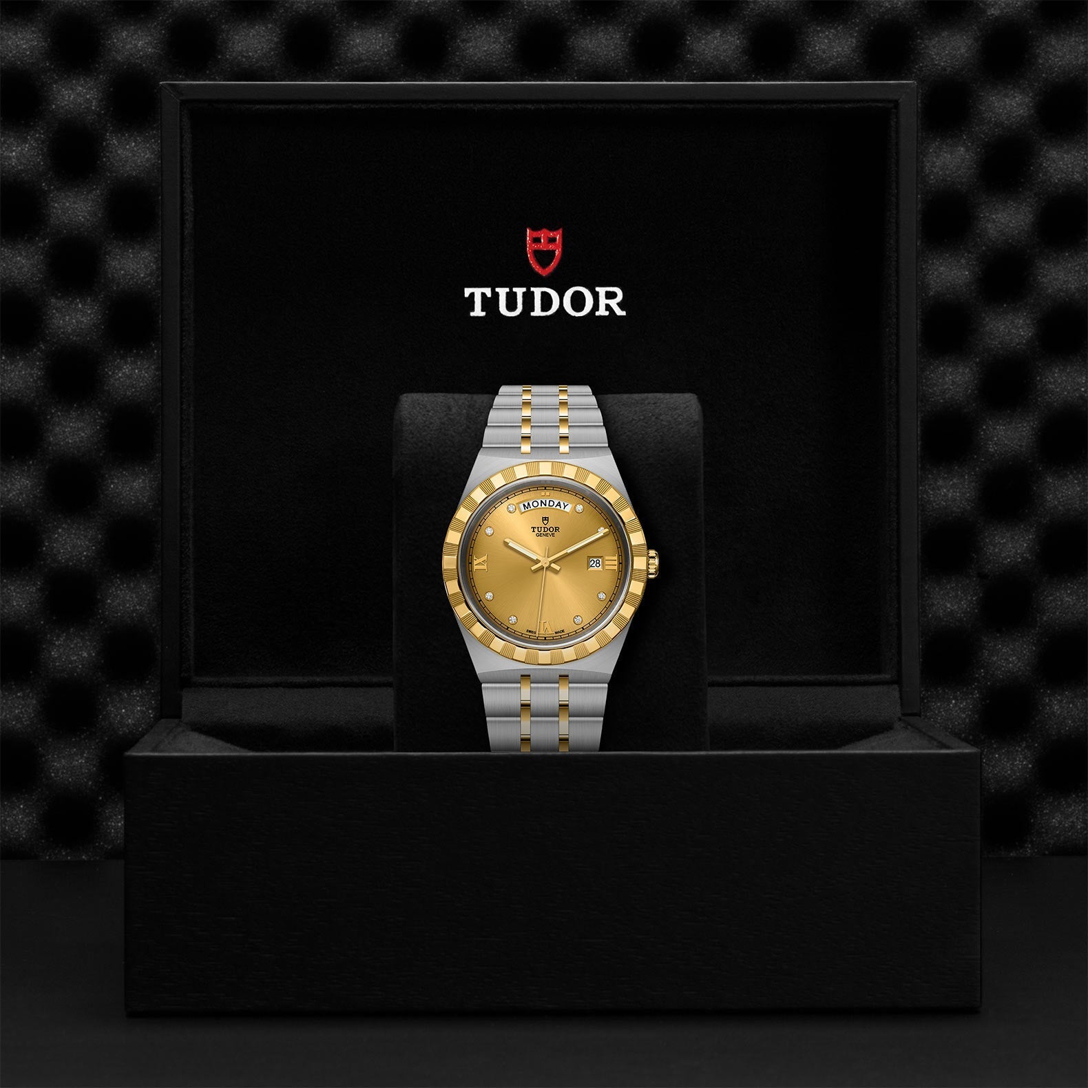 Tudor Royal Automatic Diamonds Gold Dial Two Tone Steel Strap Watch for Men - M28603-0006