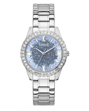 Guess Glitter Burst Diamonds Blue Dial Silver Steel Strap Watch for Women - GW0405L1