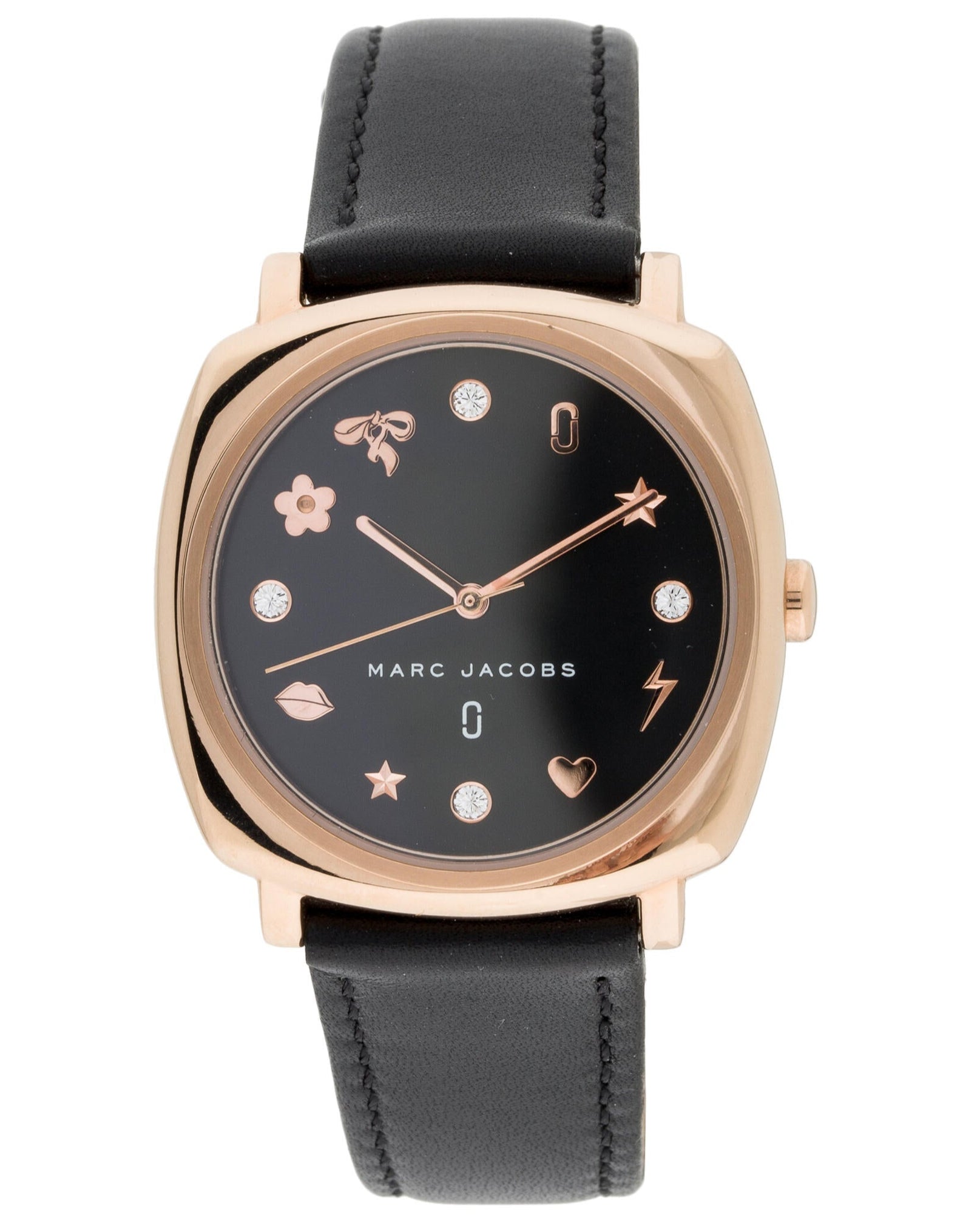 Marc Jacobs Mandy Black Dial Black Leather Strap Watch for Women - MJ1565