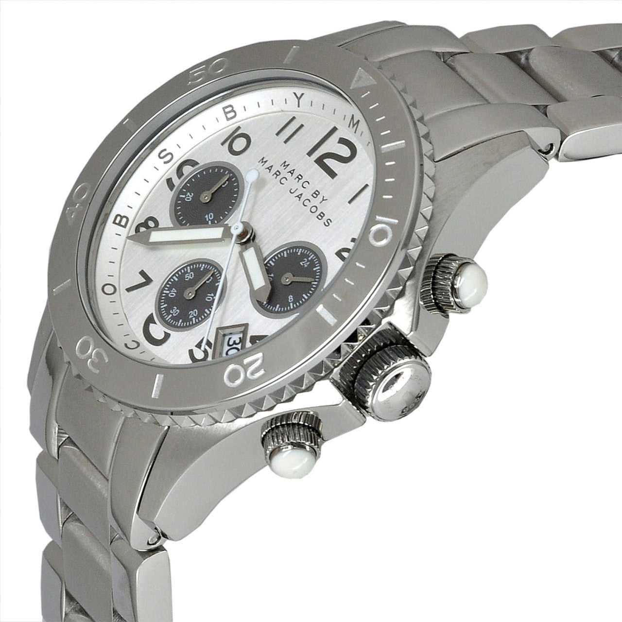 Marc Jacobs Marc Chronograph Silver Dial Silver Steel Strap Watch for Men - MBM3155