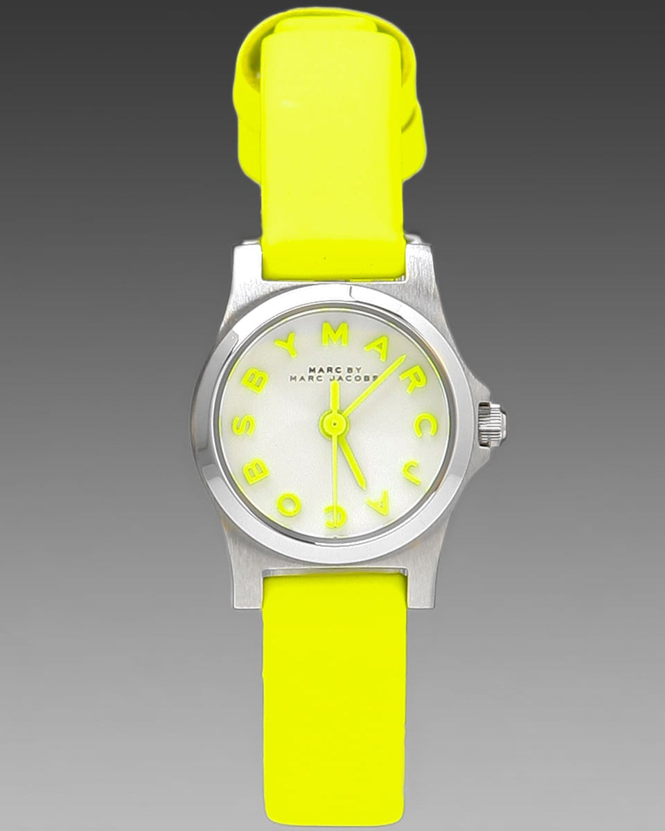 Marc Jacobs Henry White Dial Neon Yellow Rubber Strap Watch for Women - MBM1235