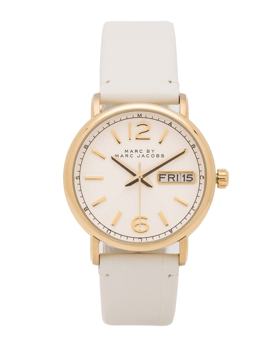 Marc Jacobs Fergus White Dial White Leather Strap Watch for Women - MBM8653