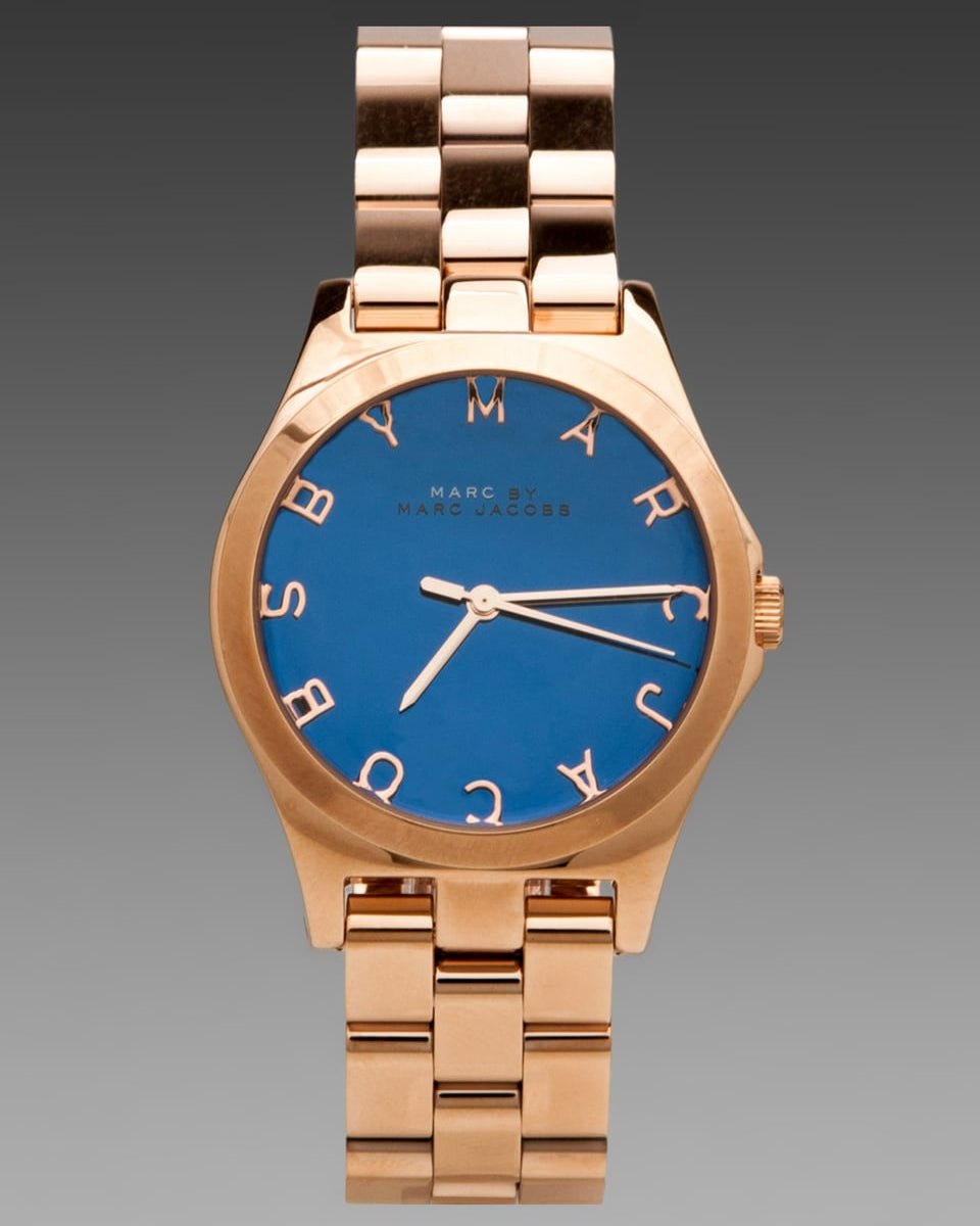 Marc Jacobs Henry Blue Dial Rose Gold Steel Strap Watch for Women - MBM3213
