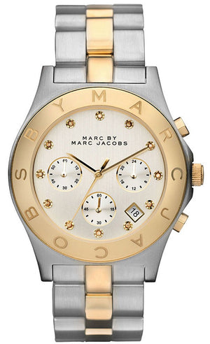 Marc Jacobs Blade Chronograph Silver Dial Two Tone Steel Strap Watch for Women - MBM3177