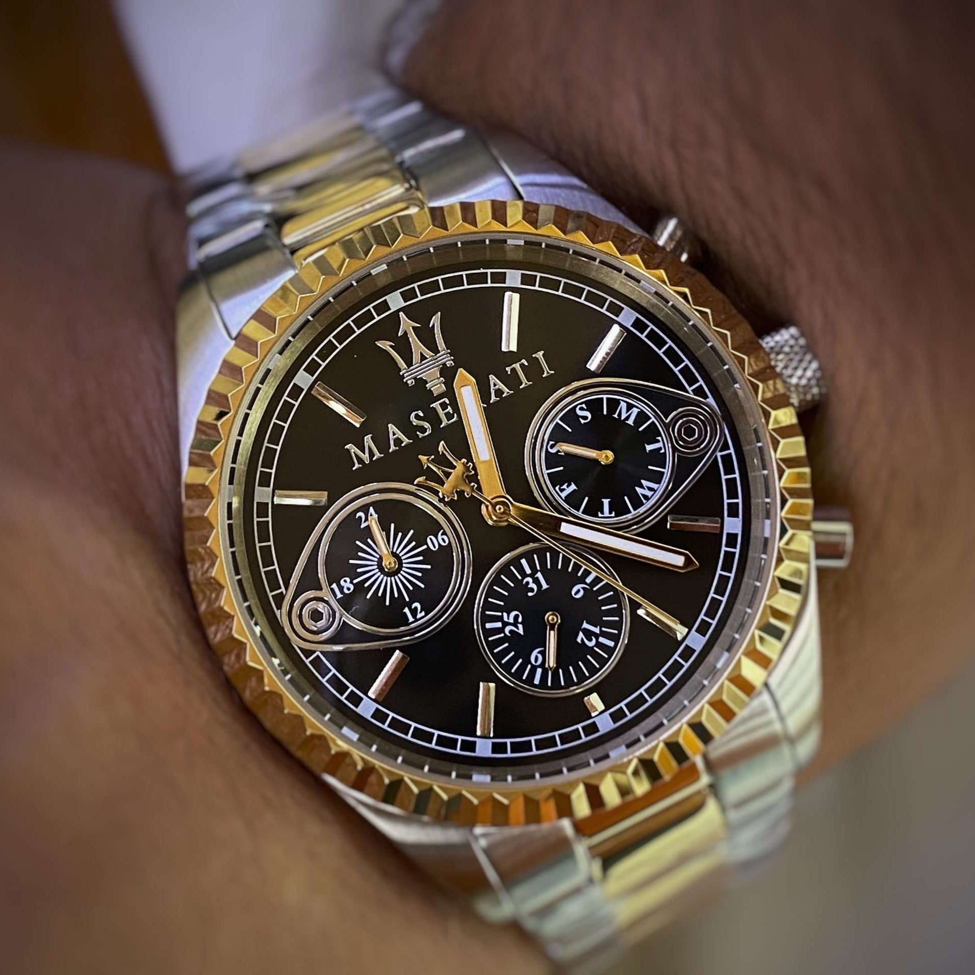 Maserati Competizione Chronograph Black Dial Two Tone Steel Strap Watch For Men - R8853100016