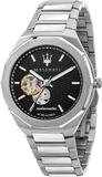 Maserati Stile Skeleton Automatic Black Dial Silver Steel Strap Watch For Men - R8823142002