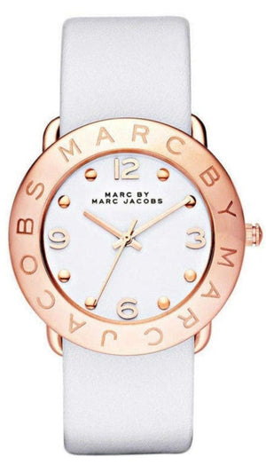 Marc Jacobs Amy White Dial White Leather Strap Watch for Women - MBM1180