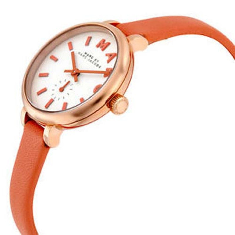 Marc Jacobs Sally White Dial Orange Leather Strap Watch for Women - MBM1355