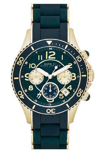 Marc Jacobs Rock Chronograph Green Dial Green Silicone Strap Watch for Women - MBM2597