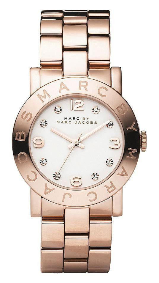 Marc Jacobs Amy White Dial Rose Gold Steel Strap Watch for Women - MBM3077