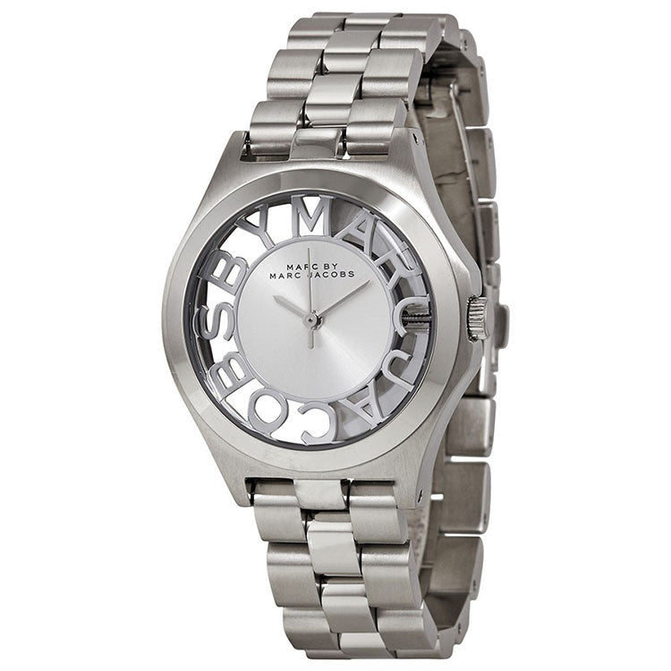 Marc Jacobs Henry Transparent Silver Dial Silver Steel Strap Watch for Women - MBM3205