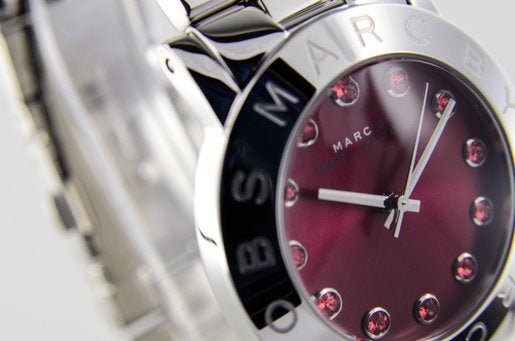 Marc Jacobs Amy Red Dial Silver Steel Strap Watch for Women - MBM3333