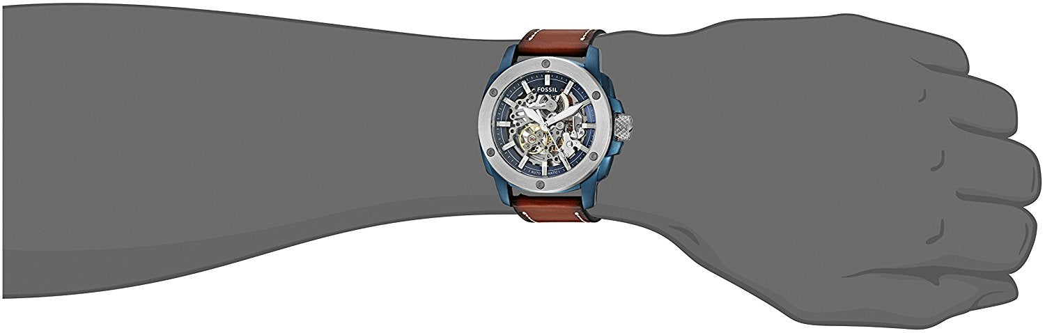Fossil Modern Machine Automatic Skeleton Silver Dial Brown Leather Strap Watch for Men - ME3135