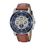 Fossil Grant Sport Automatic Skeleton Blue Dial Brown Leather Strap Watch for Men - ME3140