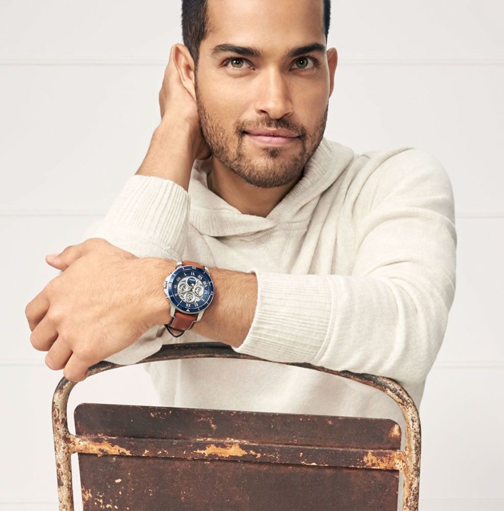 Fossil Grant Sport Automatic Skeleton Blue Dial Brown Leather Strap Watch for Men - ME3140