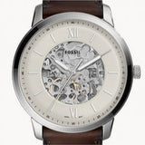 Fossil Neutra Automatic Skeleton White Dial Brown Leather Strap Watch for Men - ME3184