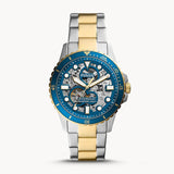 Fossil FB-01 Automatic Skeleton Blue Dial Two Tone Steel Strap Watch for Men - ME3191
