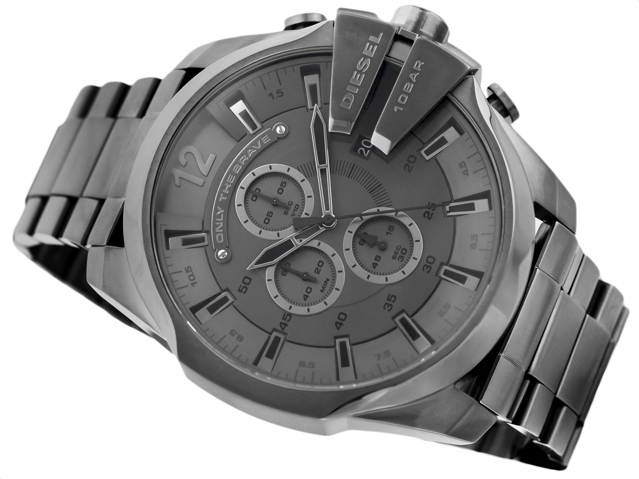 Diesel Mega Chief Chronograph Grey Dial Grey Steel Strap Watch for Men - DZ4282