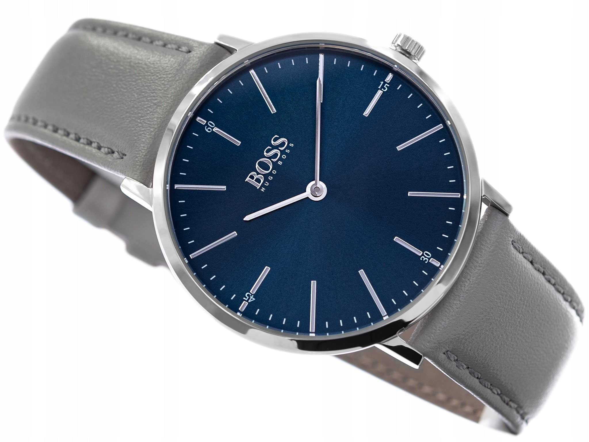 Hugo Boss Horizon Blue Dial Grey Leather Strap Watch for Men - 1513539
