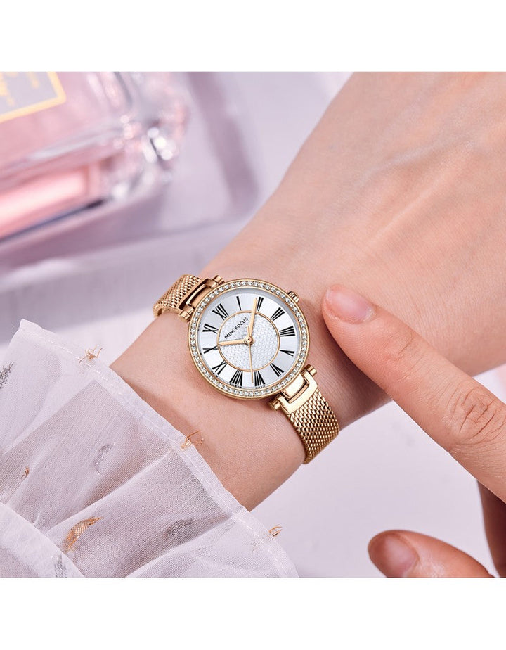 Guess Muse Quartz Silver Dial Rose Gold Steel Strap Watch For Women - W1008L3