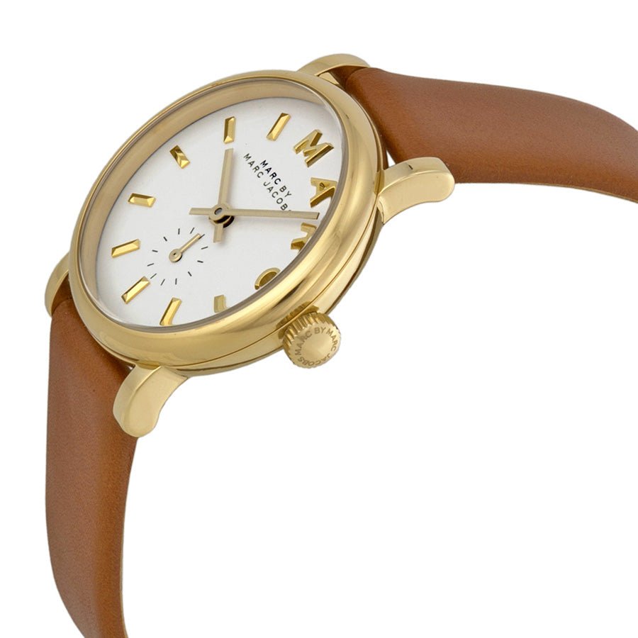 Marc Jacobs Baker White Dial Brown Leather Strap Watch for Women - MBM1317
