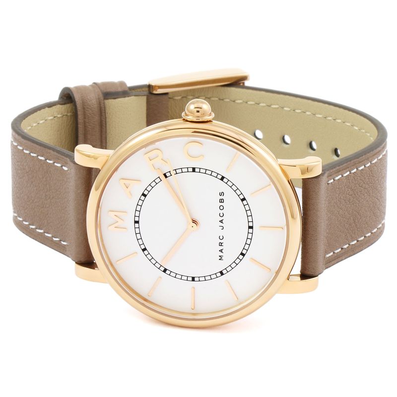 Marc Jacobs Roxy White Dial Cement Brown Leather Strap Watch for Women - MJ1533