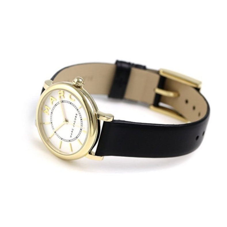 Marc Jacobs Roxy White Dial Black Leather Strap Watch for Women - MJ1537