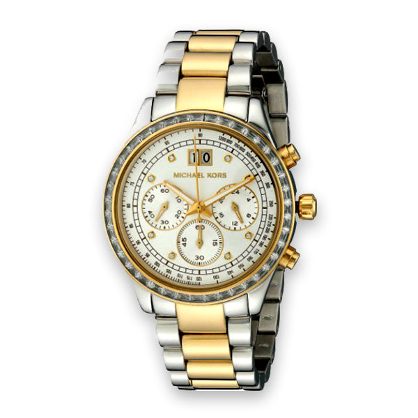 Michael Kors Brinkley Chronograph Silver Dial Two Tone Steel Strap Watch for Women - MK6188