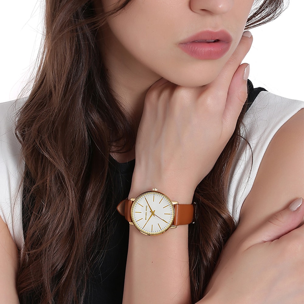 Michael Kors Pyper Quartz Silver Dial Brown Leather Watch For Women - MK2740