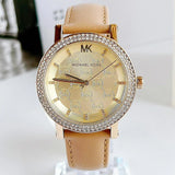 Michael Kors Corey Analog Gold Dial Brown Leather Strap Watch for Women - MK2986