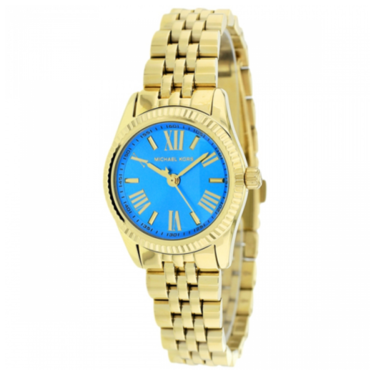 Michael Kors Lexington Quartz Blue Dial Gold Steel Strap Watch For Women - MK3271