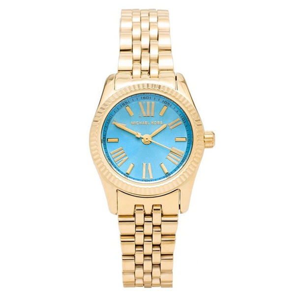 Michael Kors Lexington Quartz Blue Dial Gold Steel Strap Watch For Women - MK3271