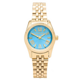 Michael Kors Lexington Quartz Blue Dial Gold Steel Strap Watch For Women - MK3271