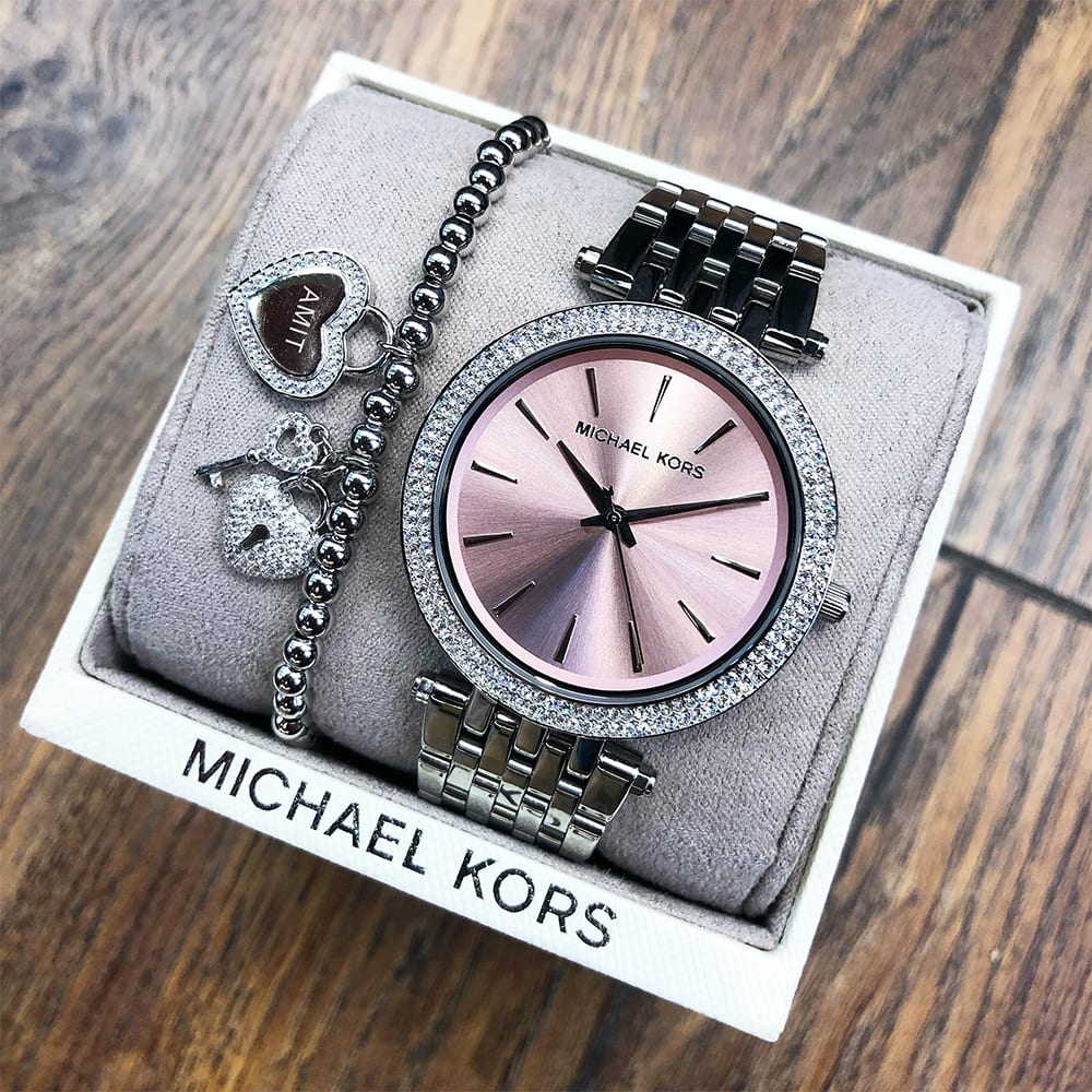 Michael Kors Darci Crystal Pink Dial Silver Stainless Steel Strap Watch for Women - MK3352