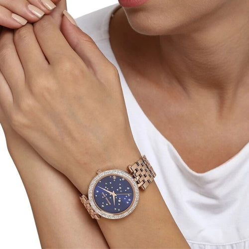 Michael Kors Darci Blue Dial Rose Gold Steel Strap Watch for Women - MK3728