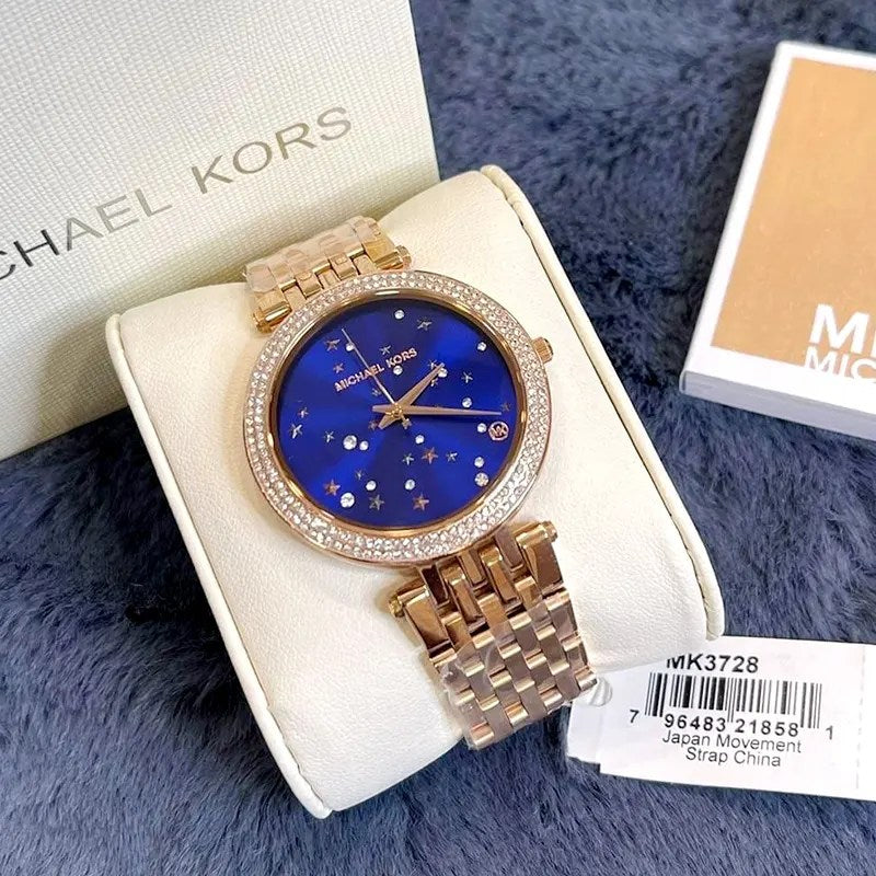 Michael Kors Darci Blue Dial Rose Gold Steel Strap Watch for Women - MK3728