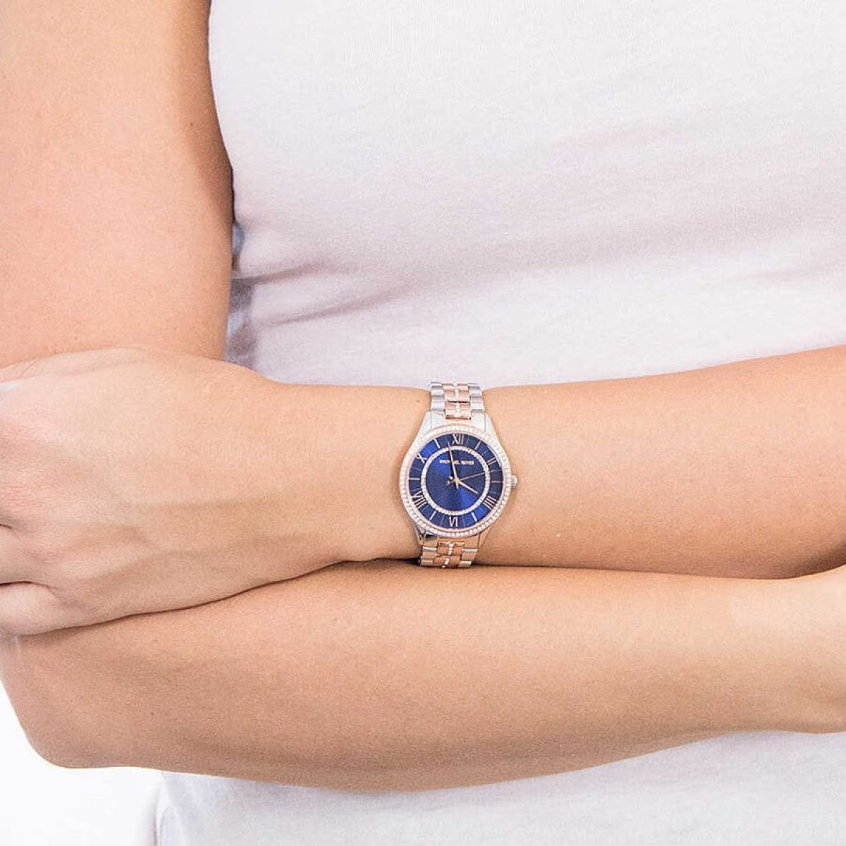 Michael Kors Lauryn Quartz Blue Dial Two Tone Steel Strap Watch For Women - MK3929