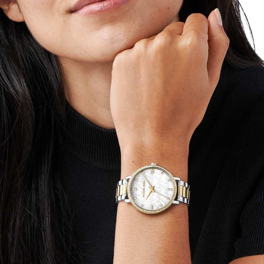 Michael Kors Pyper Three Hand White Dial Two Tone Steel Strap Watch For Women - MK4595