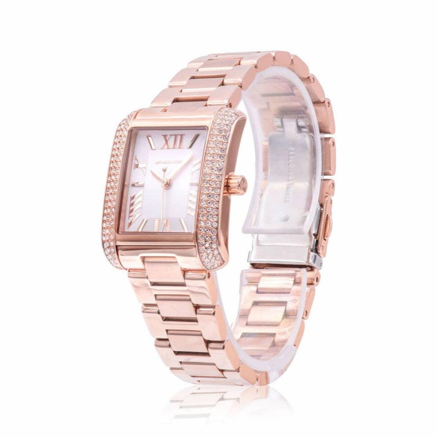Michael Kors Emery Three-Hand Crystals Silver Dial Rose Gold Steel Strap Watch for Women - MK4641