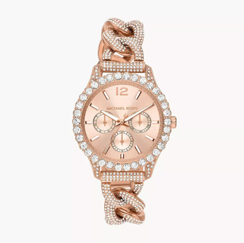 Michael Kors Layton Multifunction Crystals Rose Gold Dial Rose Gold Steel Strap Watch for Women - MK4654