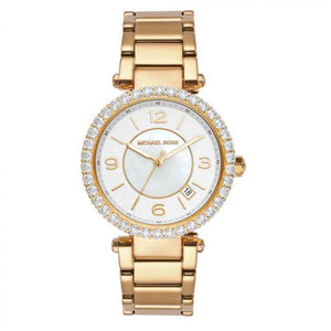Michael Kors Parker Mother of Pearl White Dial Gold Steel Strap Watch For Women - MK4693